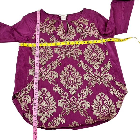 Sundance Blouse Renaissance Embroidered Silk Top Purple Gold Mixed Textures Sz M - Picture 12 of 15